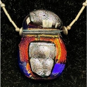 Dichroic glass scarab on sterling silver tubes & balls chain
